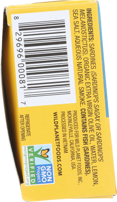 WILD PLANET: Wild Sardines in Extra Virgin Olive Oil With Lemon, 4.4 oz