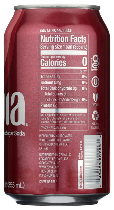 ZEVIA: Cran-Raspberry Zero Sugar Soda RTD 6pk, 72 fo