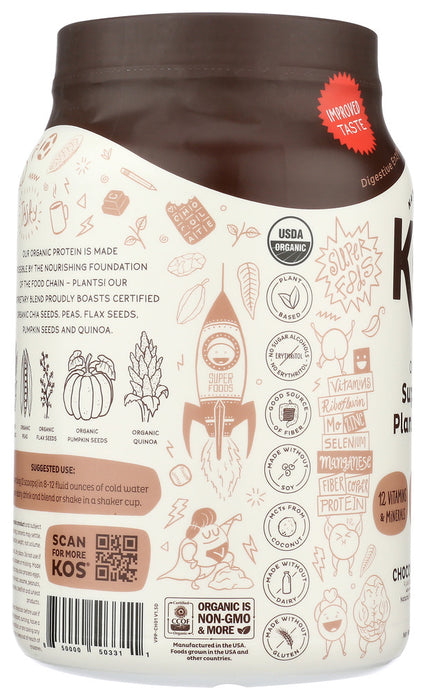 KOS: Organic Plant Protein Chocolate Flavored, 41.3 oz