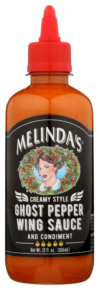 
Melinda's Creamy Ghost Pepper. Don't let the ghost fool you. This one could be pretty scary if it weren't for all the flavor: a fiery blend of ghost, Cayenne and our signature Habanero peppers with vegetables and garlic for wings you can't stop eating. Made the Melinda's way: with whole, fresh ingredients and the best peppers on the planet for people who care about those kinds of things. Enjoy on wings, chicken, firecracker shrimp, wraps, sandwiches and on practically everything.
