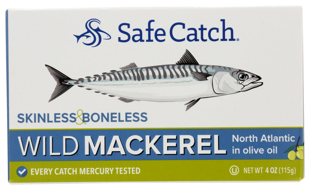 SAFECATCH: Skinless And Boneless Wild Mackerel in Olive Oil, 4 oz