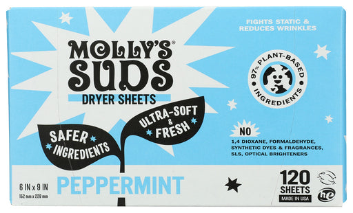 MOLLYS SUDS: Peppermint Dryer Sheets Fabric Softener, 120 pk