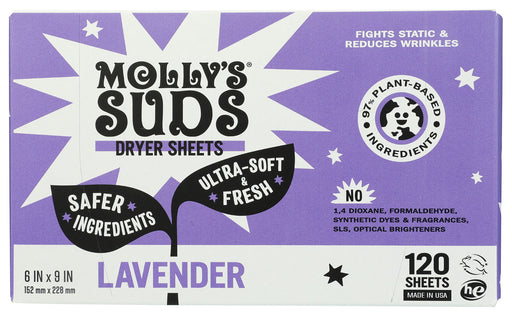 MOLLYS SUDS: Lavender Dryer Sheets Fabric Softener, 120 pk