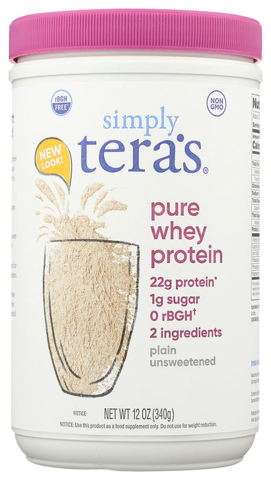 SIMPLY TERAS: Pure Whey Protein Plain Unsweetened, 12 oz