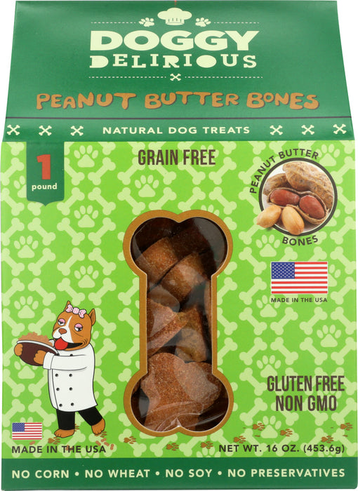 DOGGY DELIRIOUS: Natural Dog Treats Grain Free Peanut Butter Bones, 16 oz - No Brand For Less 