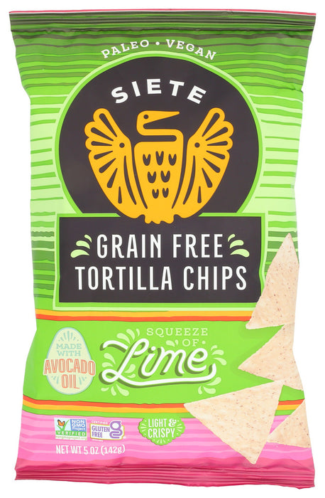 SIETE: Tortilla Lime Chips Grain Free, 5 oz