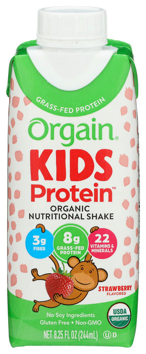 Snack time doesn't have to be a battle. We suggest something berry delicious”Orgain Kids Protein Organic Nutrition Shake in Strawberry flavor. With the taste of strawberries, each shake has 8g of organic, grass-fed protein and 22 essential vitamins &amp; minerals.
It's a strawberries and cream dream come true, with all the smooth flavor of a berry shake or smoothie. Whether it's a quick pick-me-up or a nutritious addition to their lunchbox, this shake has got you covered.