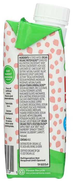 ORGAIN: Healthy Kids Organic Nutritional Shake Strawberry Gluten Free Non GMO Kosher, 8.25 oz