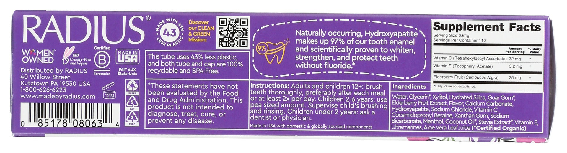 RADIUS: Super Duper Immune Support Toothpaste in Bubble Berry Mint, 2.5 oz