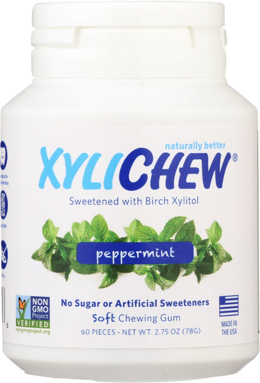  Xylichew chewing gum is a soy-free sugar-free option when you need something sweet. See nutrition facts panel for allergens. Xylichew peppermint chewing gum provides you with a refreshing gum without worrying about sugar and chemicals. Each 60 count bottle contains xylitol a natural sugar substitute.