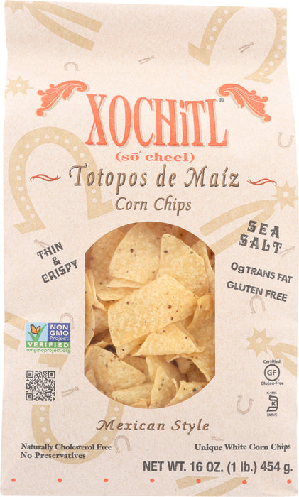 Delivered direct from the Xochitl plant in Texas.
Fresh, Thin and Crispy! 
Our Xochitl Salted Tortilla Chips are the crispy, mouthwatering tortilla chips you've been looking for! With just a touch of salt, these chips can be enjoyed straight out of the bag or dipped into one of our fresh and delicious salsas for an authentic Mexican taste.