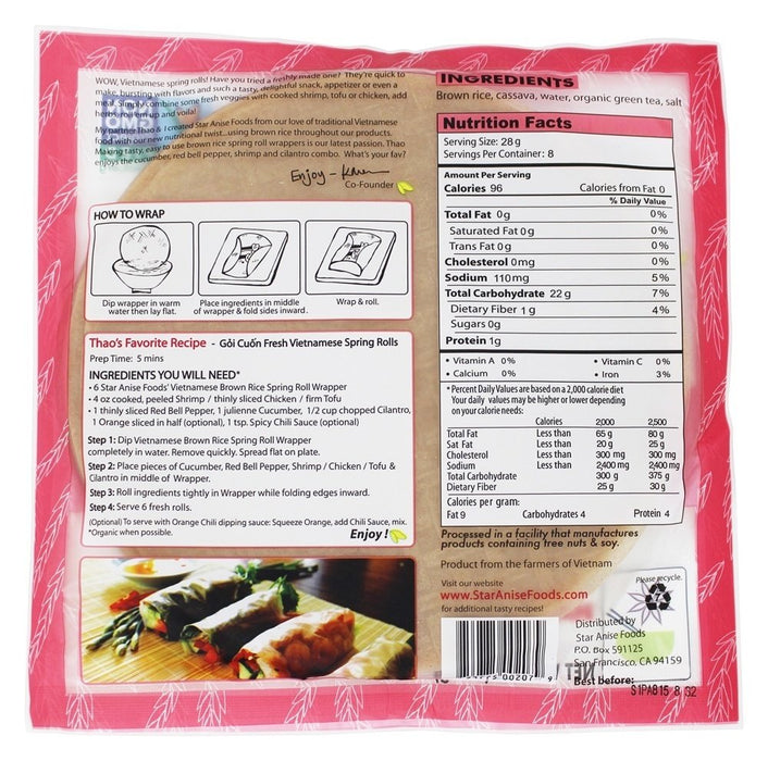 STAR ANISE FOODS: Vietnamese Brown Rice Spring Roll Wrapper, 8 Oz