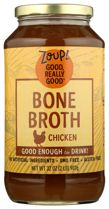 

Zoup! Good, Really Good® Chicken Bone Broth possesses a rich, savory flavor that you'll enjoy drinking warm as is, or you can add your own spices and herbs. Kettle-cooked in small batches and made with the finest ingredients, it makes a wonderful base for soups, stews, or any recipe that calls for broth.

