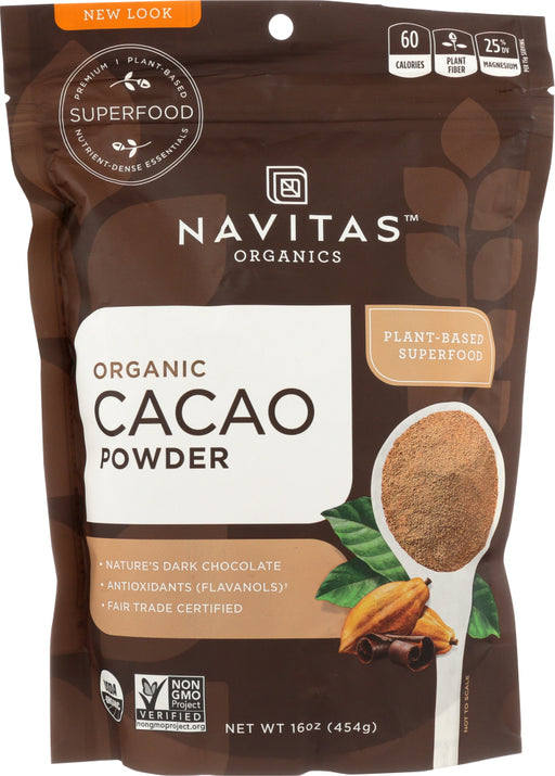 Our best-selling product, Navitas Organics Cacao Powder is made from pressing Cacao Nibs into a paste and then drying that to a powder. Pressing the nibs into a paste further concentrates the minerals and antioxidants&mdash;and deepens both the pure Cacao taste and color.
Navitas Organics Cacao Powder is easy to use. Simply substitute 1:1 in any recipe that calls for baking cocoa, including baked treats, homemade chocolates or hot chocolate.