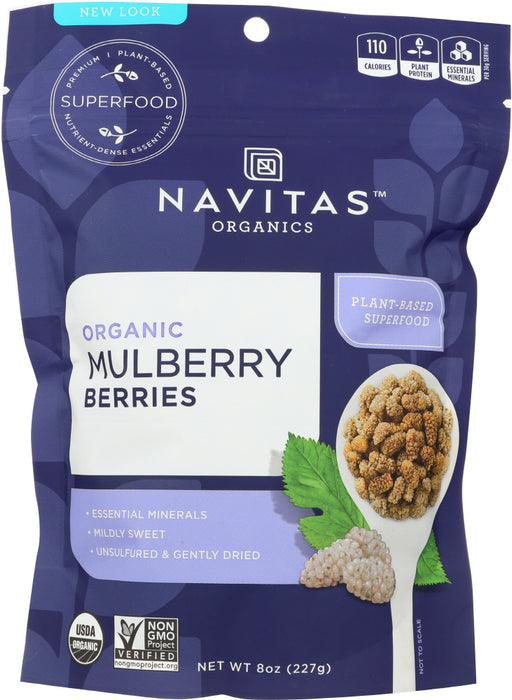 Mulberries
Dried white mulberries are treasured for their unique flavor and texture, and for their antioxidant content. Navitas Naturals Mulberries are akin to a dried fig in flavor and chewiness. Our Turkish mulberries are a satisfying snack, or they can enhance virtually any recipe. Try this sweet superfruit in trail mix, granola, yogurt, smoothies and baked goods.