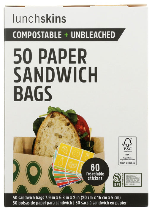 LUNCHSKINS: Paper Sandwich Bag Avocado, 50 ct