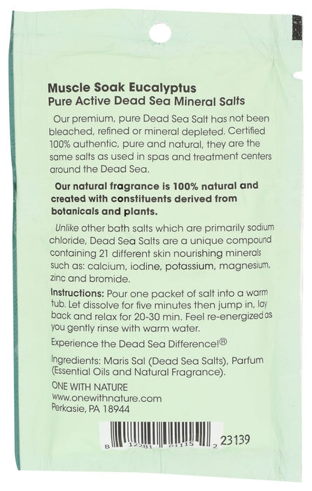 ONE WITH NATURE: 100% Pure Active Dead Sea Minerals Salts Muscle Soothing Eucalyptus, 2.5 oz