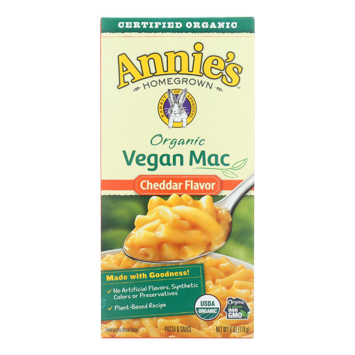 Annie's Homegrown Organic Macaroni & Cheese - Vegan Cheddar Flavored - Case Of 12 - 6 Oz