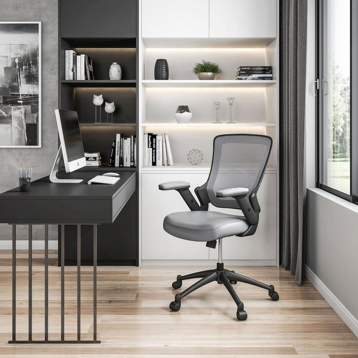 Mid-Back Mesh Task Office Chair with Flip Up Arms. Color: Gray