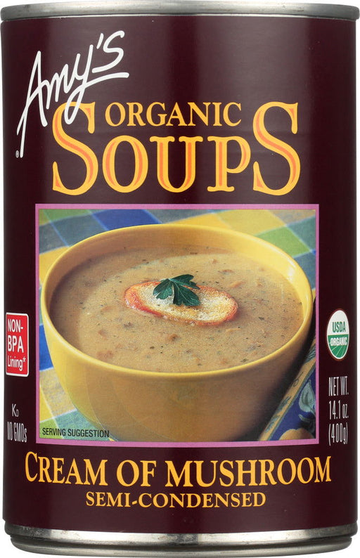 AMY'S: Organic Cream of Mushroom Soup Semi Condensed, 14.1 oz - No Brand For Less 