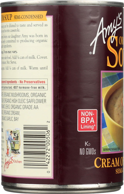 AMY'S: Organic Cream of Mushroom Soup Semi Condensed, 14.1 oz - No Brand For Less 