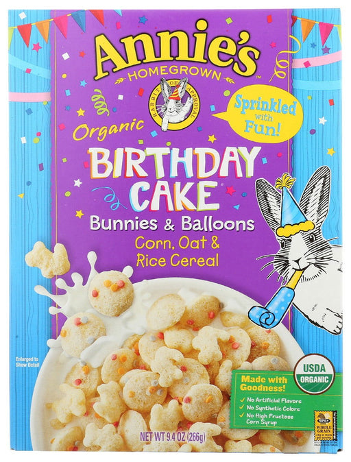 ANNIES HOMEGROWN: Cereal Birthday Cake Organic, 9.4 oz - No Brand For Less 