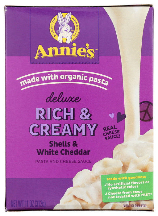 ANNIES HOMEGROWN: Deluxe Rich & Creamy Shells & White Cheddar Mac & Cheese, 11 oz - No Brand For Less 