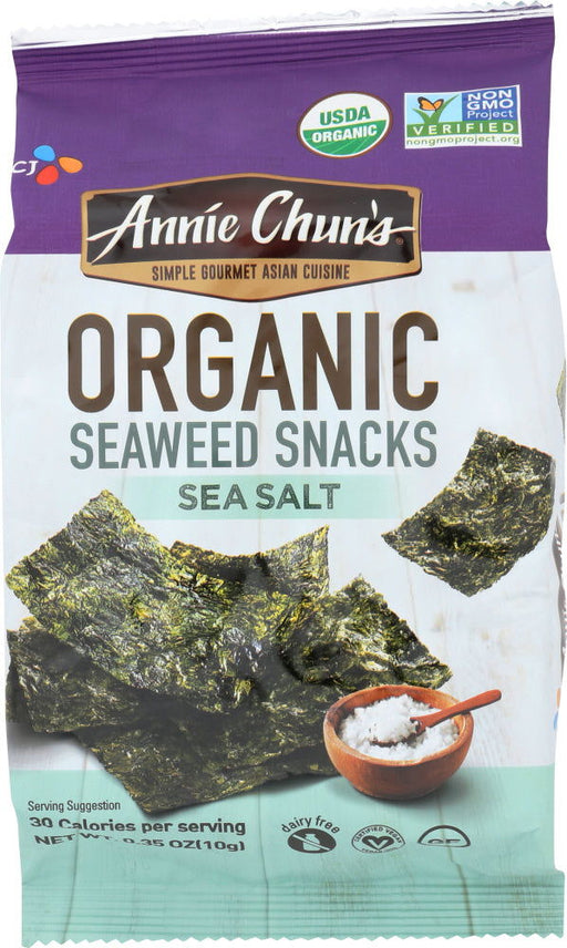 ANNIE CHUNS: Organic Seaweed Snacks, Sea Salt, 0.35 oz - No Brand For Less 