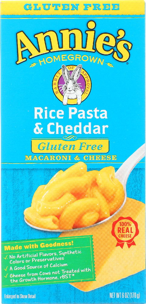 ANNIE'S HOMEGROWN: Gluten Free Rice Pasta and Cheddar Mac and Cheese, 6 oz - No Brand For Less 