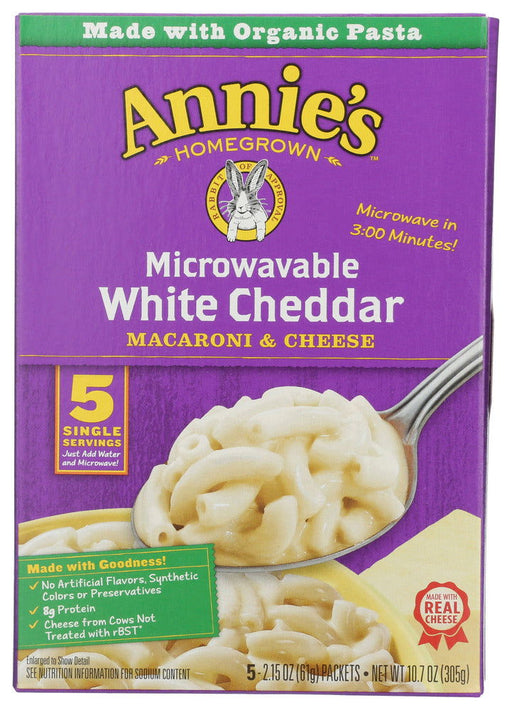 ANNIE'S HOMEGROWN: Macaroni and Cheese with Real White Cheddar 5 Single Servings, 10.7 Oz - No Brand For Less 