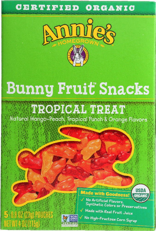 ANNIE'S HOMEGROWN: Organic Bunny Fruit Snacks Tropical Treat, 4 oz - No Brand For Less 