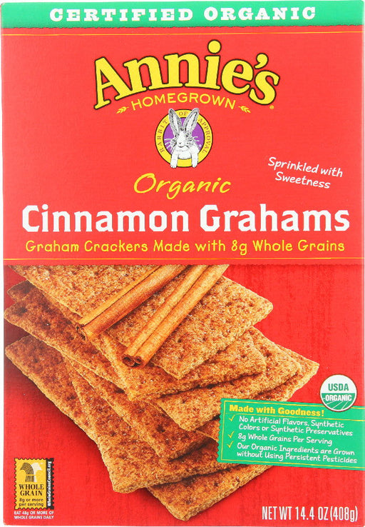 ANNIE'S HOMEGROWN: Organic Whole Grain Grahams Cinnamon Crackers, 14.4 oz - No Brand For Less 