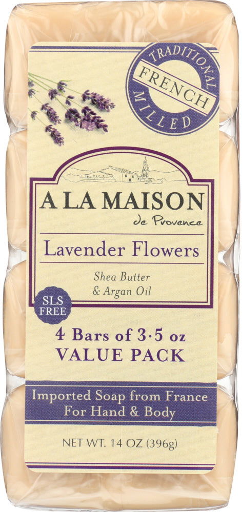 A LA MAISON DE PROVENCE: Traditional French Milled Bar Soap Value Pack Lavender Flowers 4 Bars, 14 oz - No Brand For Less 