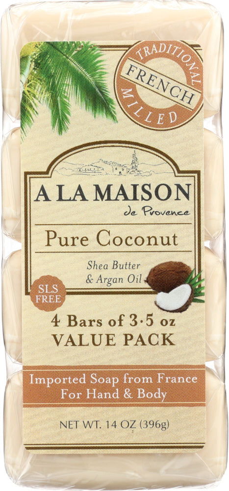 A LA MAISON: Pure Coconut Bar Soap 4 Bars Value Pack, 14 oz - No Brand For Less 