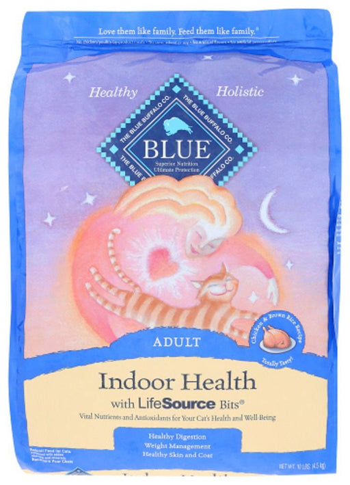 BLUE BUFFALO: Indoor Health Adult Cat Food Chicken and Brown Rice Recipe, 10 lb - No Brand For Less 