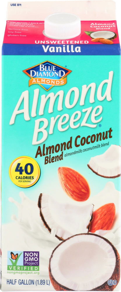 BLUE DIAMOND: Almond Breeze Coconut Blend Vanilla Unsweetened, 64 oz - No Brand For Less 