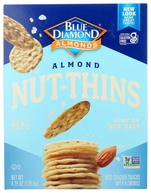 BLUE DIAMOND: Almond Nut-Thins Nut & Rice Cracker Snacks Hint of Sea Salt, 4.25 oz - No Brand For Less 