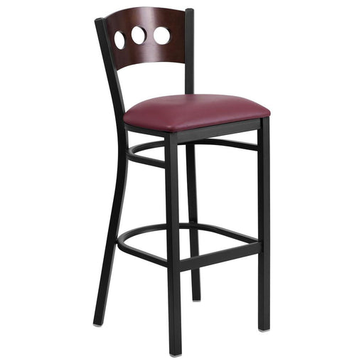 Black 3 Circle Back Metal Restaurant Barstool - Walnut Wood Back - No Brand For Less 