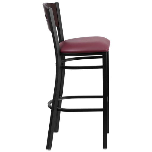 Black 3 Circle Back Metal Restaurant Barstool - Walnut Wood Back - No Brand For Less 