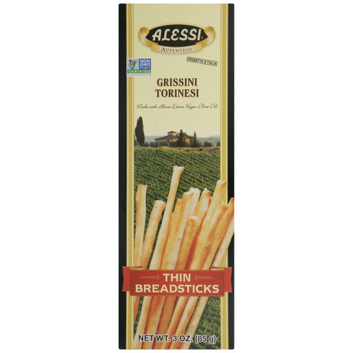 Our imported Alessi Breadsticks are made with the same grissini torinesi (Turin style) recipe of centuries ago. We use only the highest quality ingredients, including our own Alessi Extra Virgin Olive Oil. Enjoy Alessi Breadsticks, either plain, sesame, garlic, rosemary or pepato as an anytime snack.