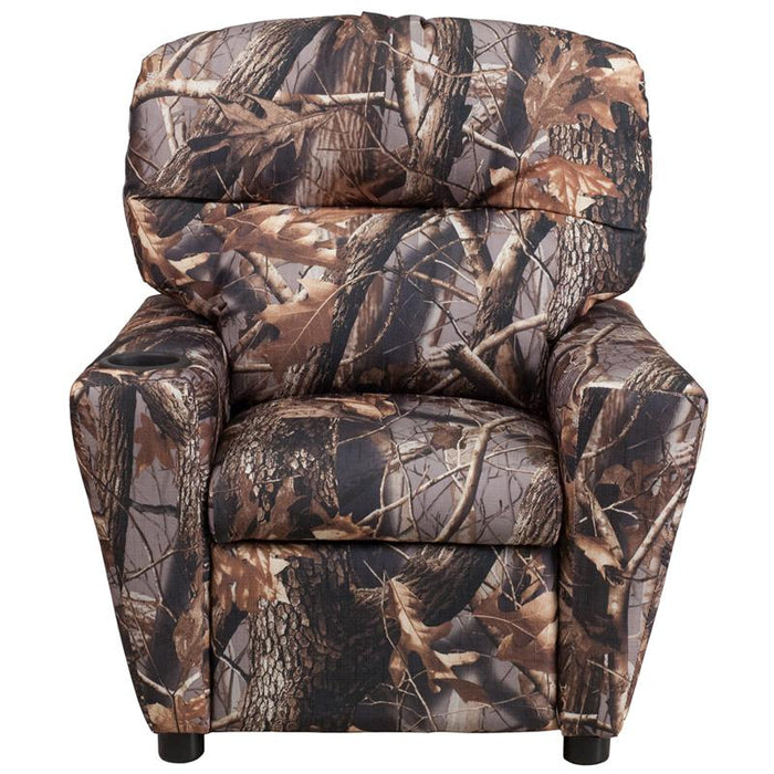 Contemporary Camouflaged Fabric Kids Recliner with Cup Holder