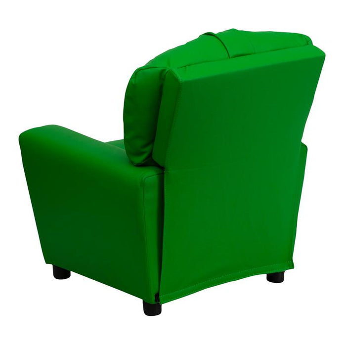 Contemporary Green Vinyl Kids Recliner with Cup Holder