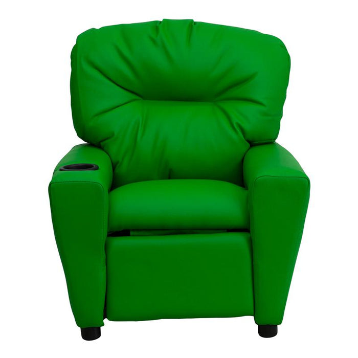 Contemporary Green Vinyl Kids Recliner with Cup Holder