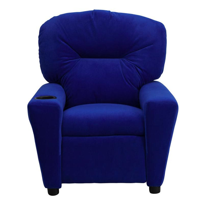 Contemporary Blue Microfiber Kids Recliner with Cup Holder