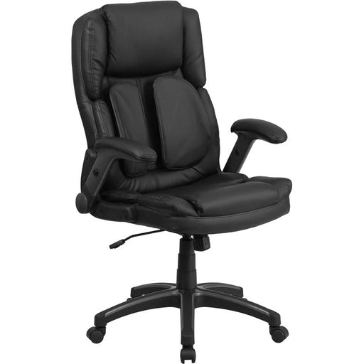 Extreme Comfort High Back Black LeatherSoft Executive Swivel Ergonomic Office Chair with Flip-Up Arms - No Brand For Less 