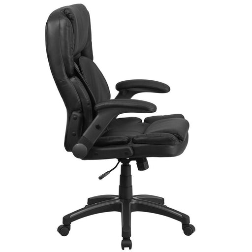 Extreme Comfort High Back Black LeatherSoft Executive Swivel Ergonomic Office Chair with Flip-Up Arms - No Brand For Less 