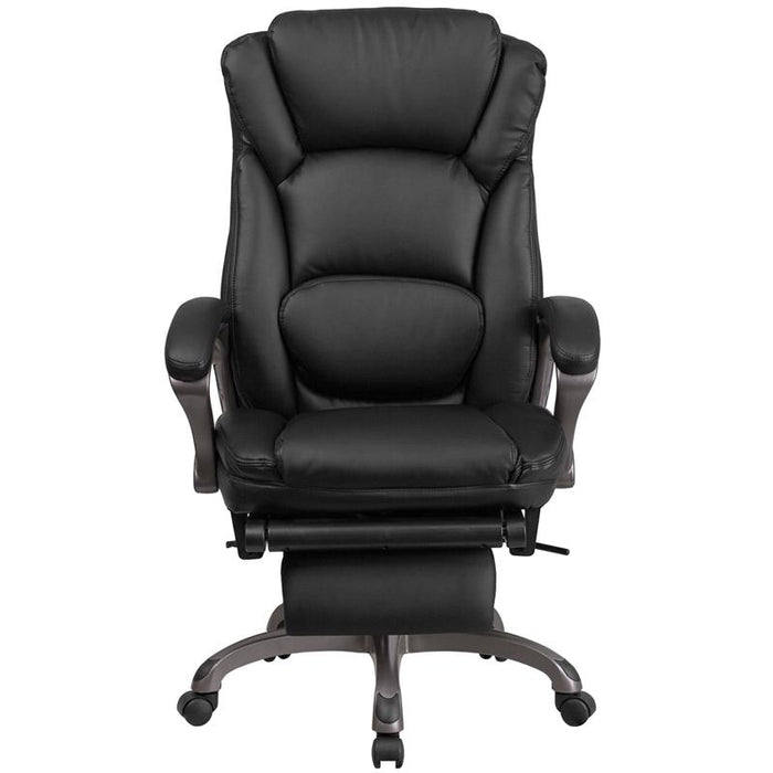 High Back Black Executive Swivel Office Chair with Outer Lumbar Cushion and Arms