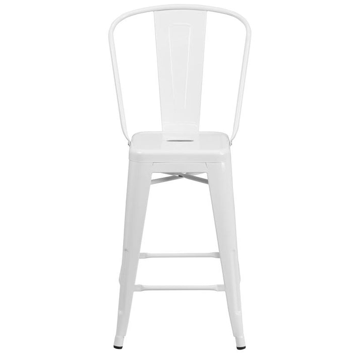 24" High White Metal Indoor-Outdoor Counter Height Stool with Removable Back