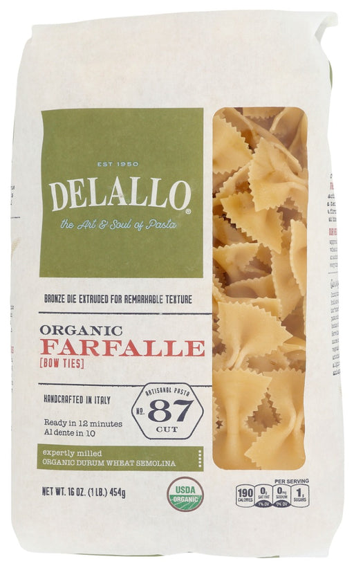 DELALLO: Organic Farfalle Organic Bow Tie Pasta, 16 oz