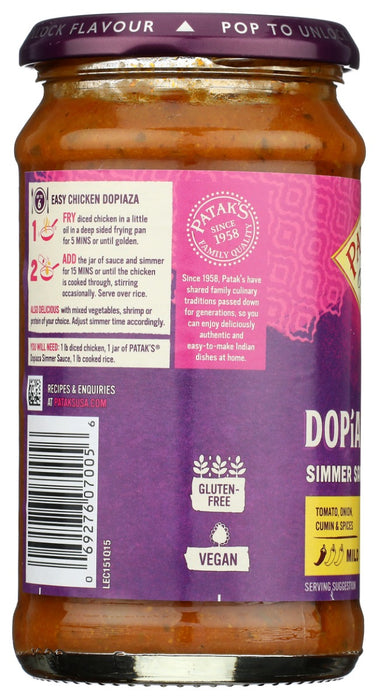 PATAKS: Dopiaza Simmer Sauce, 15 oz